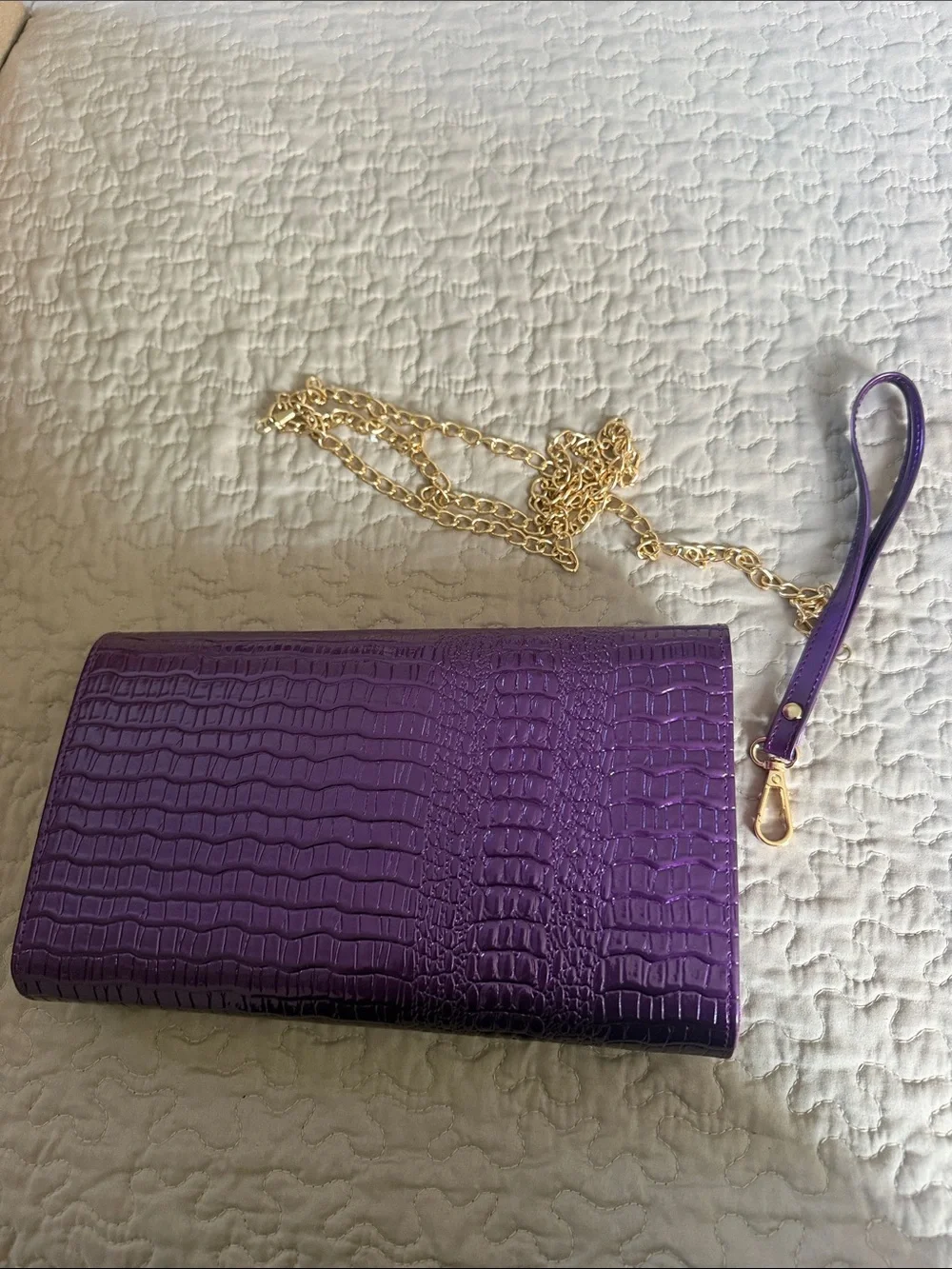 Purple Croc-Embossed Chain Shoulder Bag